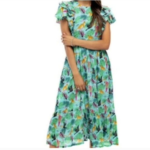 BRITON COURT Maxi Dress Green Tropical Print Multicolor Size Medium - Picture 3 of 10